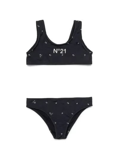 N°21 Kids' Palm Tree-print Bikini In 黑色