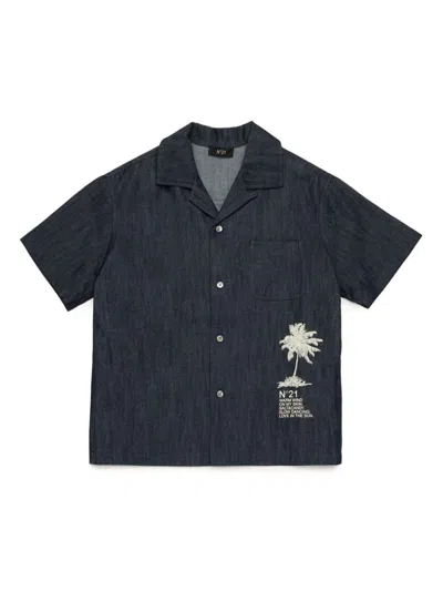 N°21 Kids' Palm-tree-print Shirt In Blue