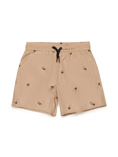 N°21 Kids' Palm Tree-print Swim Shorts In Beige