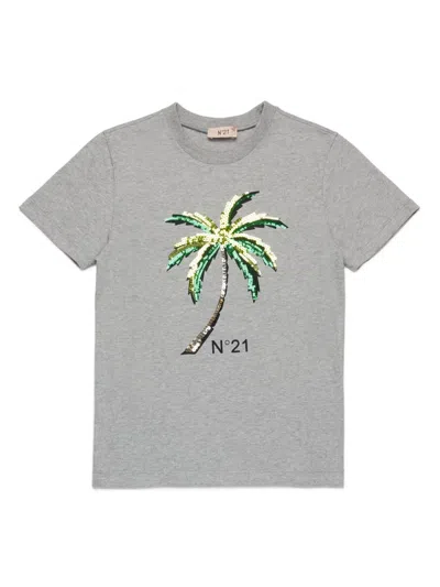 N°21 Kids' T-shirt Mit Palmen-motiv In Grau