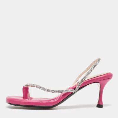 Pre-owned N°21 Pink Leather Crystals Embellished Slingback Sandals Size 38