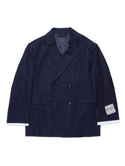 N°21 Kids' Pinstriped Double-breasted Blazer In Blue
