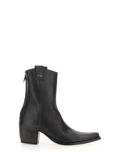 N°21 POINTED TOE LEATHER BOOTS WITH BLOCK HEEL
