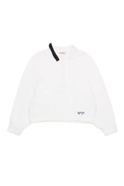 N°21 Kids' Felpa A Polo Con Fiocchetto In White