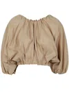 N°21 Beige Taffeta Crop Top With Puff Sleeves