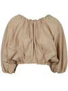 N°21 Beige Taffeta Crop Top With Puff Sleeves In Beige