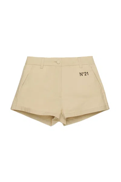 N°21 Kids' Poplin Branded Shorts In White