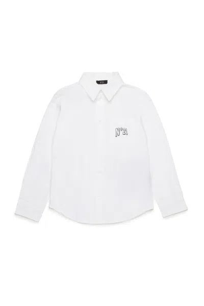 N°21 Kids' Camicia In Popeline Con Grafica  In White