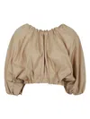N°21 Beige Taffeta Crop Top With Puff Sleeves In Neutrals