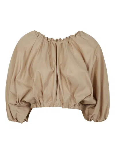 N°21 Beige Taffeta Crop Top With Puff Sleeves In Brown
