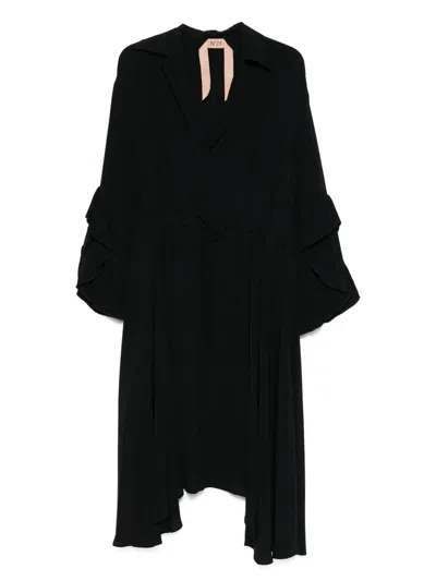 N°21 Ruffled-detail Midi Dress In Black