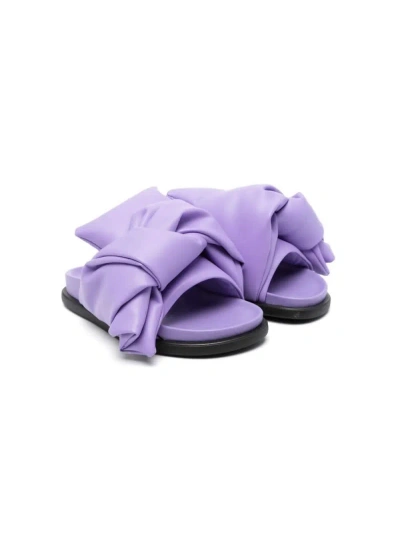N°21 Kids' Knot-detail Leather Slides In Lilla