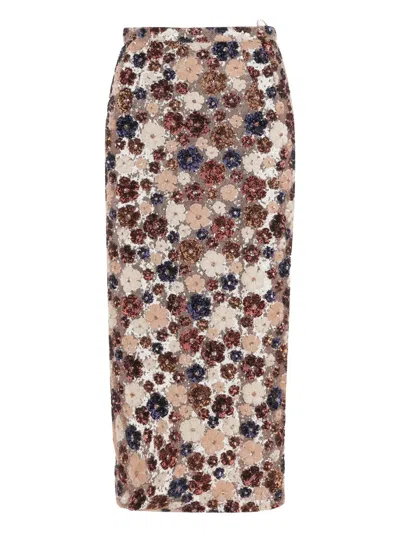 N°21 Midi Skirt With Floral Sequin Embroidery In Neutrals