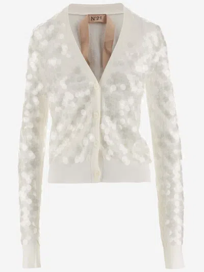 N°21 Sequin Cardigan In White