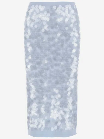N°21 Sequined Cotton Skirt In Light Blue