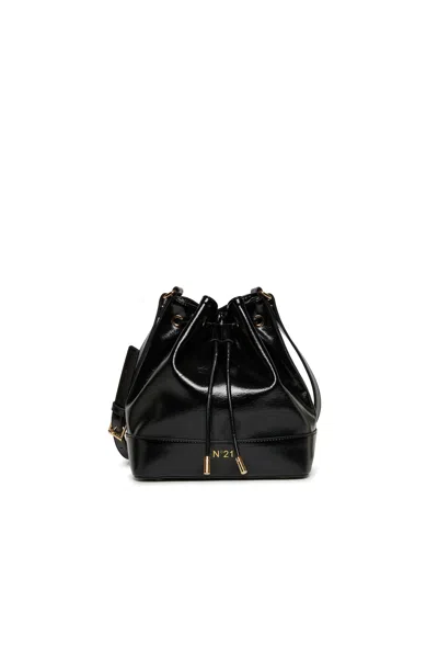 N°21 Kids' Shiny Effect Bucket Bag In Black