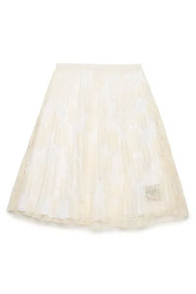 N°21 Kids' Skirt With Embroidered Organza Flowers In White