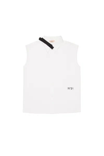 N°21 Kids' Sleeveless Poplin Shirt With Bow In White