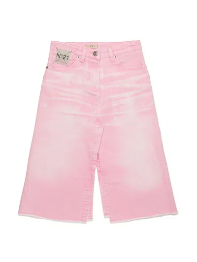 N°21 Kids' Slit Denim Skirt In Pink