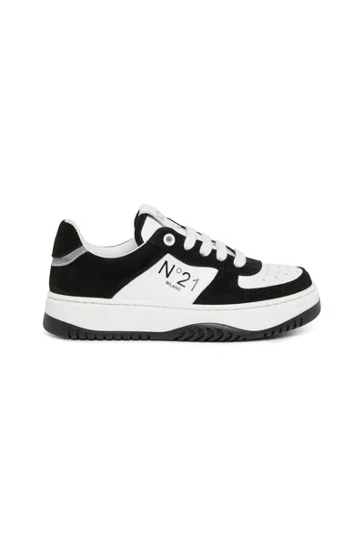 N°21 Kids' Sneakers Basse In Pelle Con Logo In Black