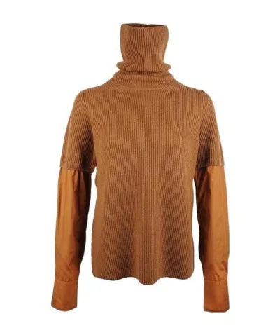 N°21 Stitched High-necked Sweater In Brown