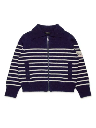 N°21 Kids' Striped Zip-up Cardigan In Blue