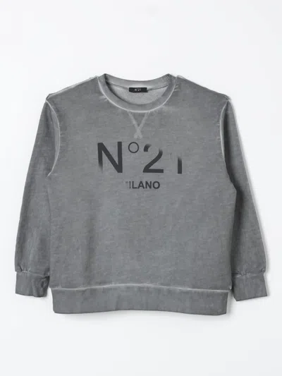 N°21 Kids' Felpa Con Logo In Dissolvenza In Grey