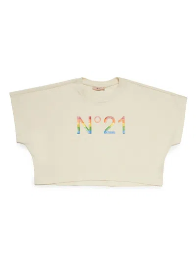 N°21 Kids' T-shirt Con Stampa In Beige