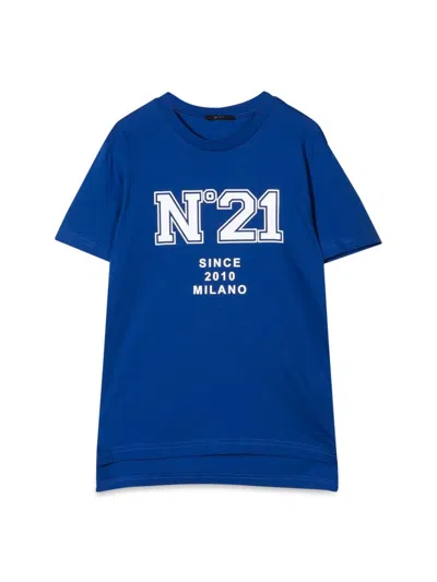 N°21 Kids' T-shirt Logo In Blue