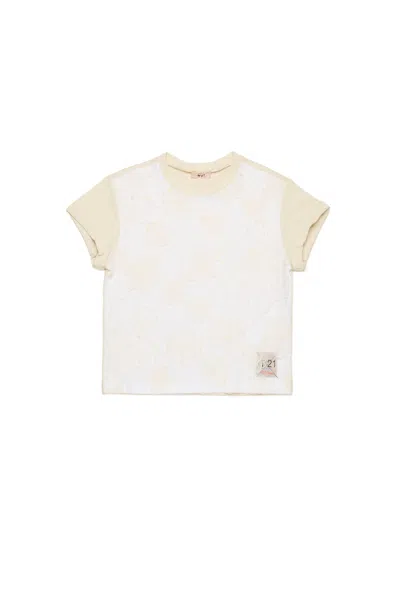 N°21 Kids' T-shirt With Embroidered Organza Flowers In White