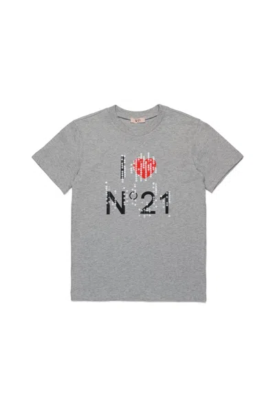 N°21 Kids' Sequin-detail Cotton T-shirt In Grey