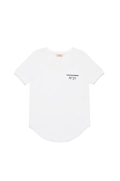N°21 Kids' T-shirt Con Fondo Arrotondato In White
