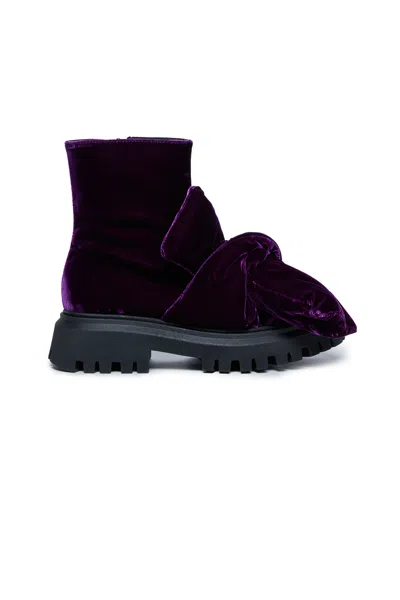 N°21 Kids' Bow-detailing Velvet Ankle Boots In Violet