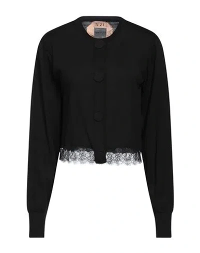 N°21 Woman Cardigan Black Size 2 Cotton, Polyamide, Viscose