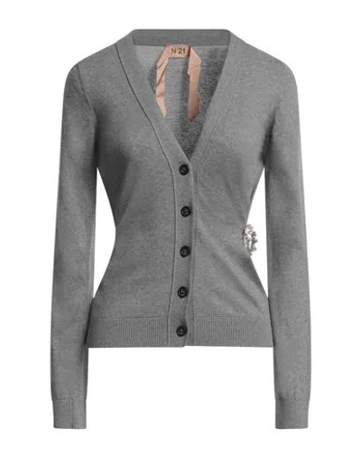 N°21 Woman Cardigan Grey Size 8 Cotton