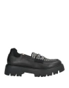 N°21 Woman Loafers Black Size 8 Leather, Textile Fibers In Black