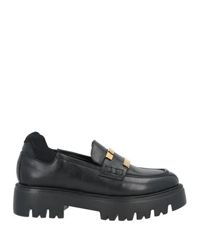 N°21 Woman Loafers Black Size 7 Leather, Textile Fibers