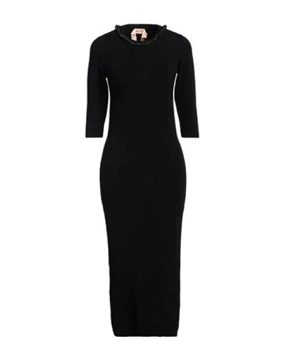 N°21 Woman Midi Dress Black Size 8 Virgin Wool, Polyamide, Glass, Cotton, Silicone