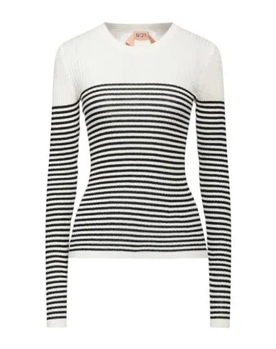 N°21 Striped Ribbed-knit Jumper In White