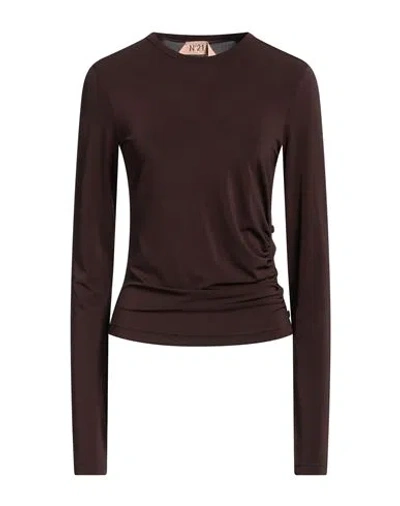 N°21 Woman T-shirt Dark Brown Size 10 Viscose, Polyester, Elastane