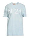 N°21 Woman T-shirt Sky Blue Size 2 Cotton