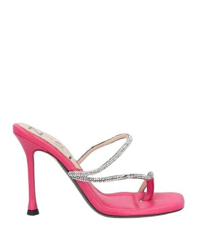 N°21 Woman Thong Sandal Fuchsia Size 9 Soft Leather In Pink