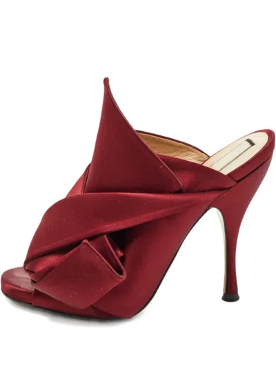 Pre-owned N°21 120mm Knot-detail Satin Sandals In Red