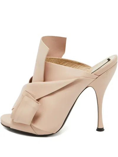 Pre-owned N°21 130mm Leather Heeled Mules In Neutral