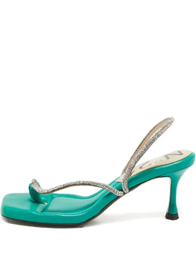 Pre-owned N°21 50mm Rhinestone Slingback Sandals In Green
