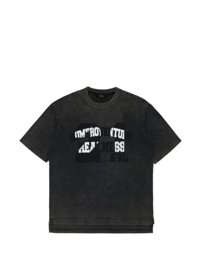 N°21 Kids' Acid-wash Logo-print T-shirt In Gray