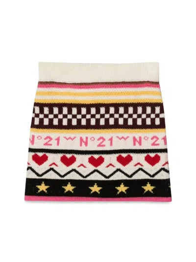 N°21 Allover Jacquard Knit Mini Skirt For Girls In Multicolour