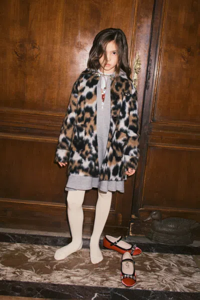N°21 Kids' Animal Print Faux Fur Coat In White