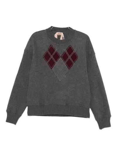 N°21 Argyle-appliqué Jumper In Gray