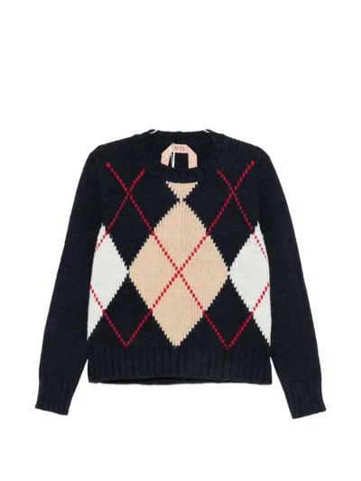 N°21 Argyle Knit Sweater In Blue